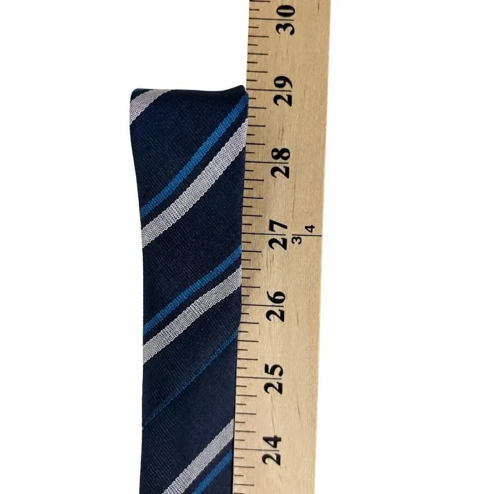 Mens Navy Blue Silver Teal Diagonal Stripe Woven Necktie Business Prep